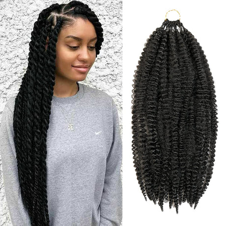 AU-THEN-TIC 18 Inch 2 Pack Afro Kinky Twist Braid Hair Pre Looped 18 Inch Springy Afro Twist Long Braiding Hair for Twist Crochet Braid Synthetic Hair Extensions (18 Inch(Pack of 2), 1-Jet Black) Find Your New Look Today!